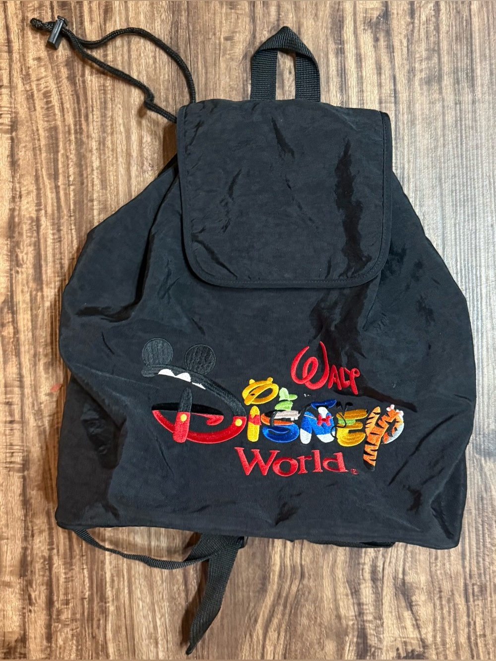 Vintage Walt Disney World Mickey/ Winnie the Pooh Embroidery Drawstring Backpack